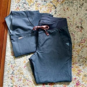 Figs Heather Denim Zamora Scrub Bottom & Catarina Scrub Top